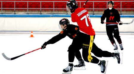 Эпизод матча по хоккею с мячом